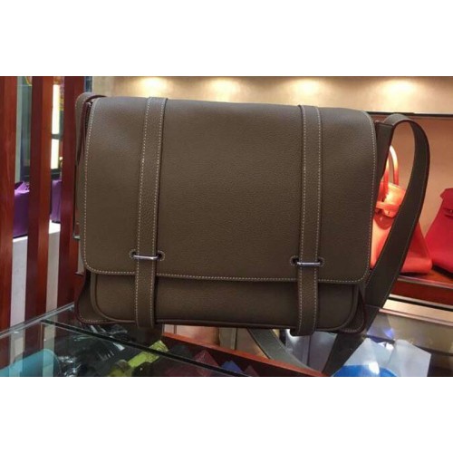 Mens Hermes Steve 32cm Messenger Bags Original Togo Leather Elephant Gray Mens Hermes Steve 32cm Messenger Bags Original Togo Leather Elephant Gray