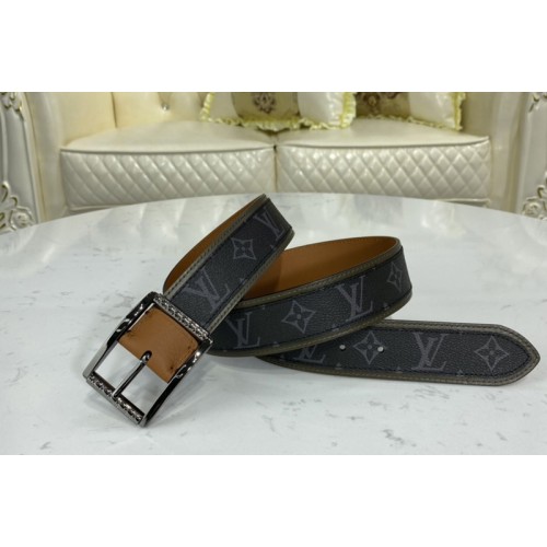 Louis Vuitton M0262V Reverso 40mm reversible belt in Monogram Eclipse and Khaki Green Tan Brown With PVD Buckle Louis Vuitton M0262V Reverso 40mm reversible belt in Monogram Eclipse and Khaki Green Tan Brown With PVD Buckle