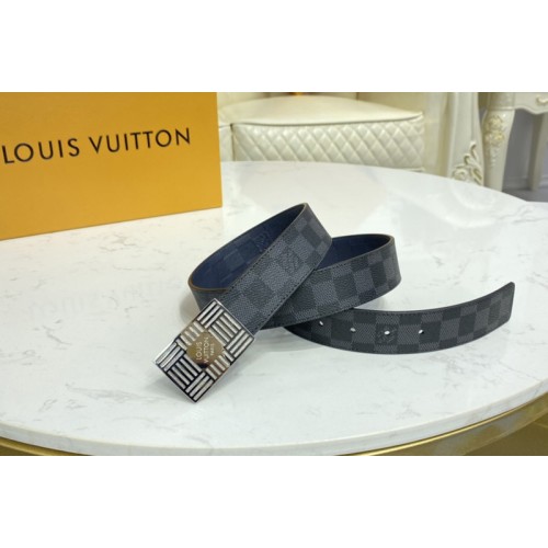Louis Vuitton M0269U Damier Plate 35mm reversible belt in Damier Graphite Navy Blue With Silver Buckle Louis Vuitton M0269U Damier Plate 35mm reversible belt in Damier Graphite Navy Blue With Silver Buckle