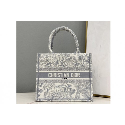 Christian Dior M1265 Small Dior Book Tote Bag in Grey Toile de Jouy Reverse Embroidery Christian Dior M1265 Small Dior Book Tote Bag in Grey Toile de Jouy Reverse Embroidery