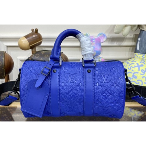 Louis Vuitton M23129 Keepall Bandouliere 25 Bag in Racing Blue Embossed Taurillon Monogram cowhide leather Louis Vuitton M23129 Keepall Bandouliere 25 Bag in Racing Blue Embossed Taurillon Monogram cowhide leather