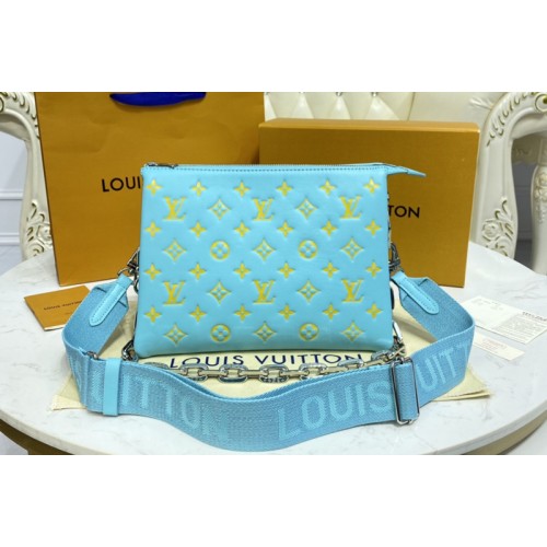 Louis Vuitton M58628 Coussin PM handbag in Light Blue Yellow Monogram embossed puffy lambskin