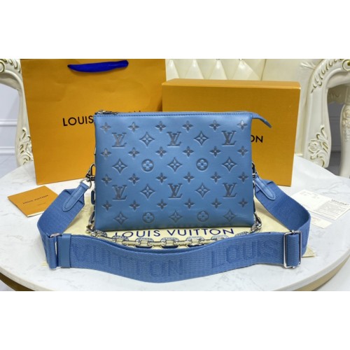 Louis Vuitton M58628 Coussin PM handbag in Blue Gray Monogram embossed puffy lambskin