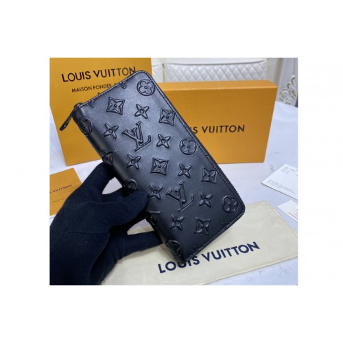 Louis Vuitton M80505 Zippy Vertical Wallet in Black Monogram Seal cowhide leather Louis Vuitton M80505 Zippy Vertical Wallet in Black Monogram Seal cowhide leather