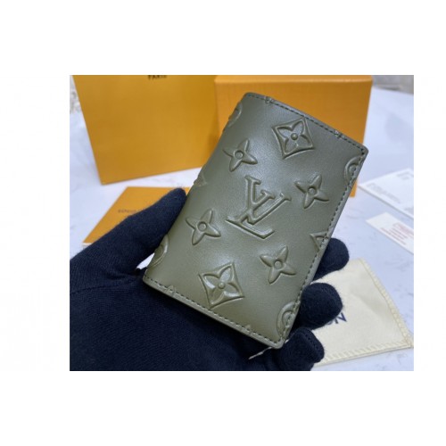 Louis Vuitton M80508 Pocket Organizer Slender wallet in Green Monogram Seal cowhide leather Louis Vuitton M80508 Pocket Organizer Slender wallet in Green Monogram Seal cowhide leather