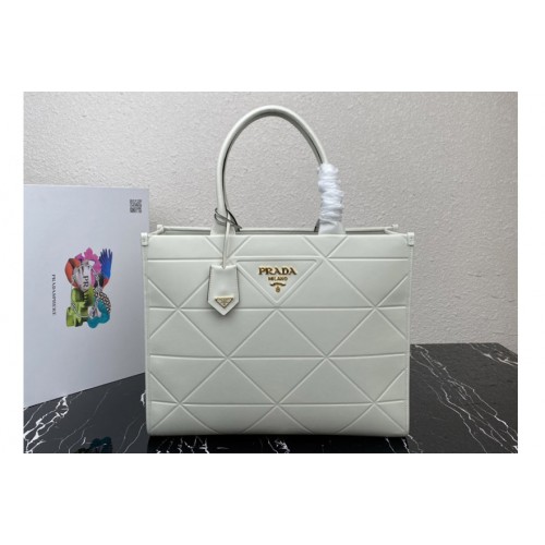 Prada 1BA377 Large leather Prada Symbole bag with topstitching in White Leather