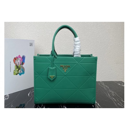 Prada 1BA378 Medium leather Prada Symbole bag with topstitching in Green Leather