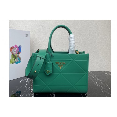 Prada 1BA379 Small leather Prada Symbole bag with topstitching in Green Leather