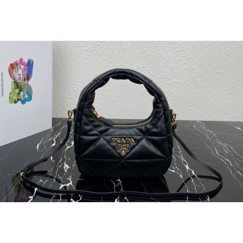Prada 1BA384 Nappa-leather mini bag with topstitching in Black Leather