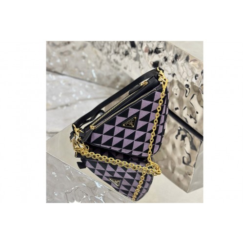 Prada 1BC176 Prada Symbole leather and fabric mini bag in Black Purple Fabric leather Prada 1BC176 Prada Symbole leather and fabric mini bag in Black Purple Fabric leather