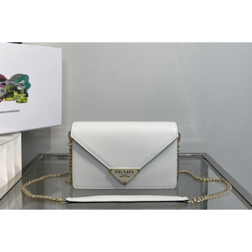 Prada 1BD318 Saffiano leather shoulder bag in White Leather