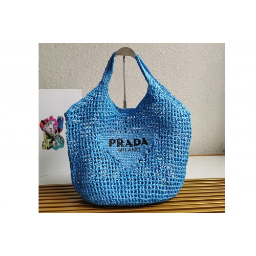 Prada 1BG424 Crochet tote bag in Blue Straw wicker