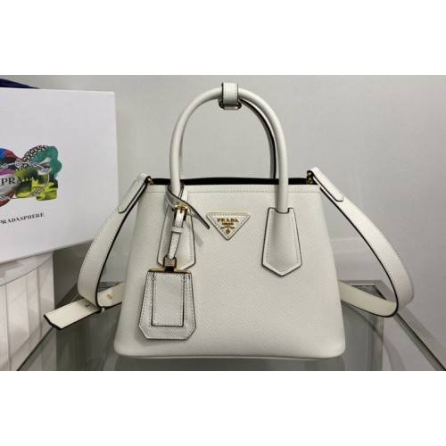 Prada 1BG443 Prada Double Saffiano leather mini bag in White Leather Prada 1BG443 Prada Double Saffiano leather mini bag in White Leather