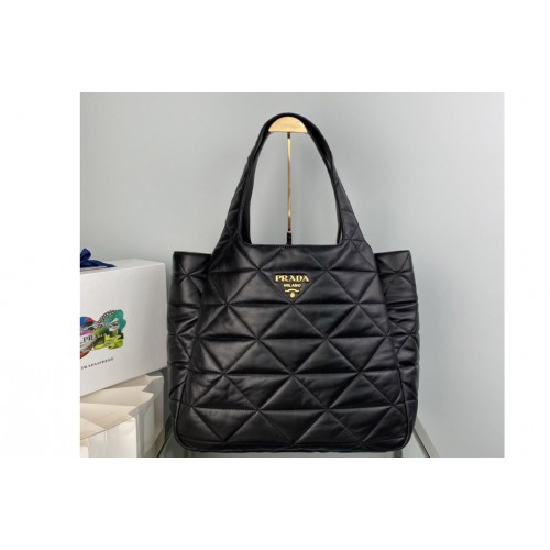 Prada 1BG449 Large nappa-leather tote bag with topstitching in Black Leather Prada 1BG449 Large nappa-leather tote bag with topstitching in Black Leather