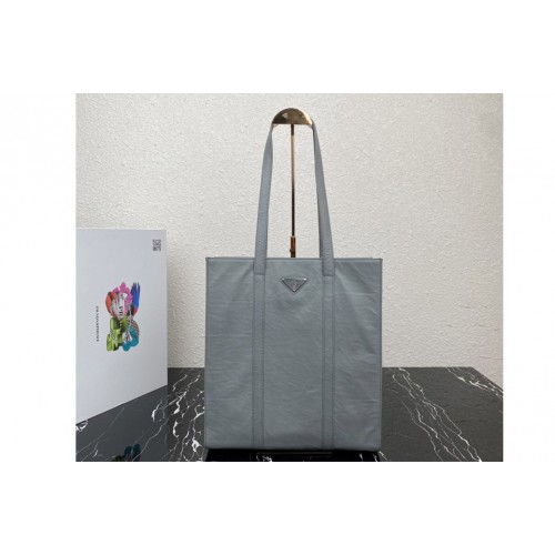 Prada 1BG459 Small antique nappa leather tote Bag in Grey Leather