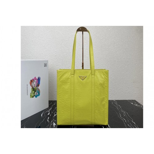 Prada 1BG459 Small antique nappa leather tote Bag in Yellow Leather