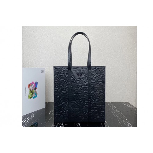 Prada 1BG587 Medium antique nappa leather tote Bag in Black Leather