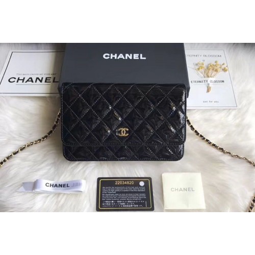 Chanel WOC Flap Bag Original Patent Leather A33814 Black Gold Chain