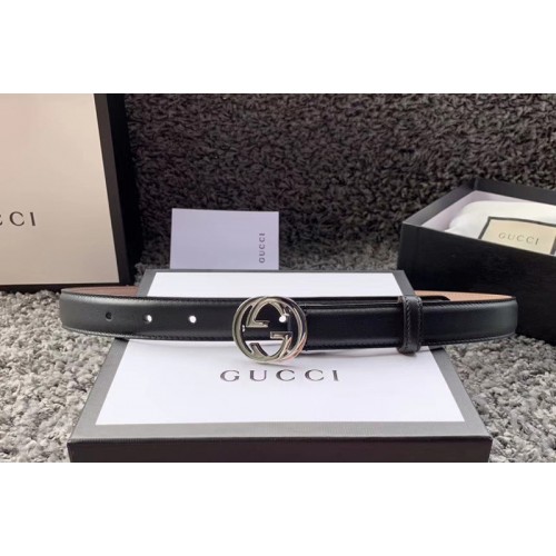 Womens Gucci 25mm Leather belt with Interlocking Silver G buckle in Black Leather