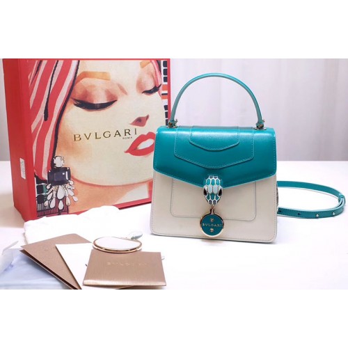 Bvlgari 28331 Serpenti Forever Flap Cover Bags Blue White Calf Leather Bvlgari 28331 Serpenti Forever Flap Cover Bags Blue White Calf Leather
