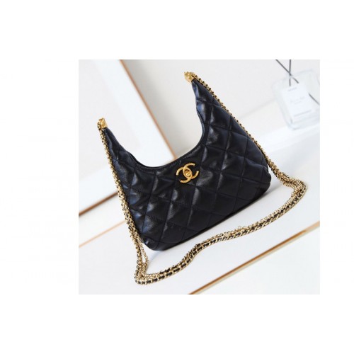 Chanel Small Hobo Bag in Black Leather