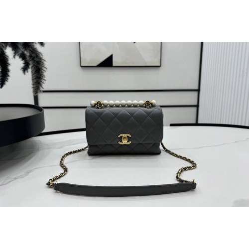 Chanel AS5001 Mini Flap Bag With Top Handle In Dark Gray Lambskin