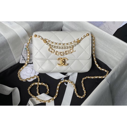 Chanel AS4986 Mini Flap Bag in White Shiny Lambskin