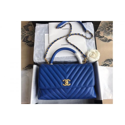 Chanel Original Leather Flap Bag with Top Handle Bags A92215 Blue