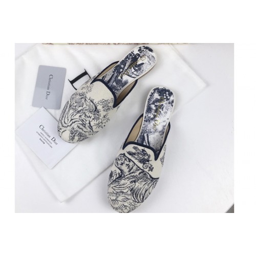 Dior Baby-D Embroidered slippers and Shoes Blue Oblique Embroidered Canvas Dior Baby-D Embroidered slippers and Shoes Blue Oblique Embroidered Canvas