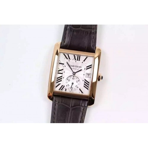 Cartier Tank MC RG White Textured Dial on Brown Leather Strap MIYOTA 9015