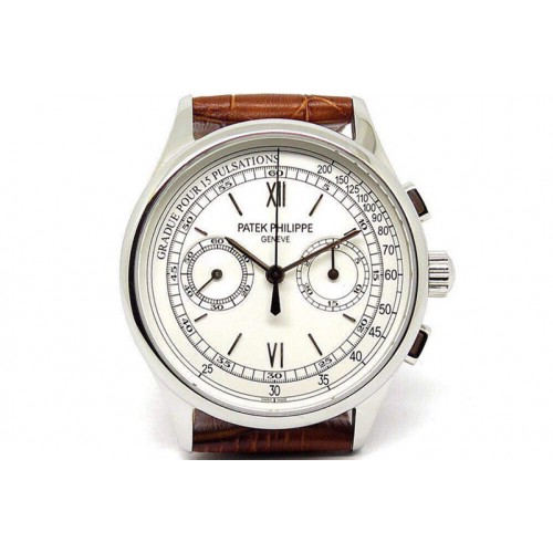Patek Philippe Chronographe 5170J SS White Dial on Black Leather Strap Venus Handwind Patek Philippe Chronographe 5170J SS White Dial on Black Leather Strap Venus Handwind