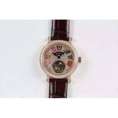 Franck Muller Color Dreams Tourbillon RG Diamond Roman Numerals Markers on Brown Croco Leather Strap Franck Muller Color Dreams Tourbillon RG Diamond Roman Numerals Markers on Brown Croco Leather Strap