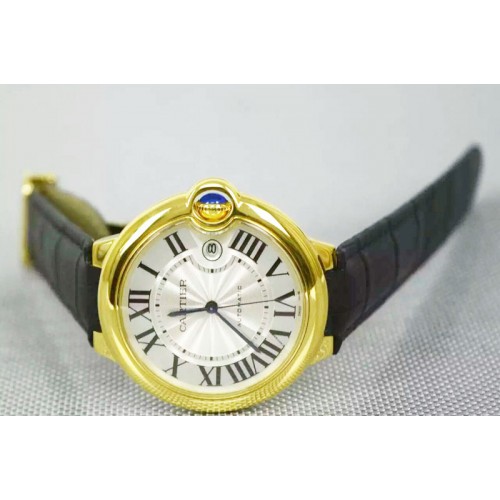 Cartier Ballon Bleu 42mm 18K Yellow Gold Wrapped White Texture Dial on Black Leather Strap MIYOTA9015