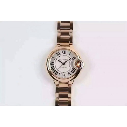 Cartier Ballon Bleu 33mm RG V6F Best Edition White Dial Diamonds Markers on SS Bracelet