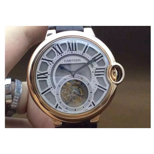 Cartier Ballon Bleu Tourbillon RG Cream Dial on Black Leather Strap