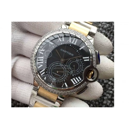 Ballon Bleu De Cartier Chrono 47mm SS Black Textured Dial Diamond Bezel on SS/YG Bracelet A7750 Ballon Bleu De Cartier Chrono 47mm SS Black Textured Dial Diamond Bezel on SS/YG Bracelet A7750