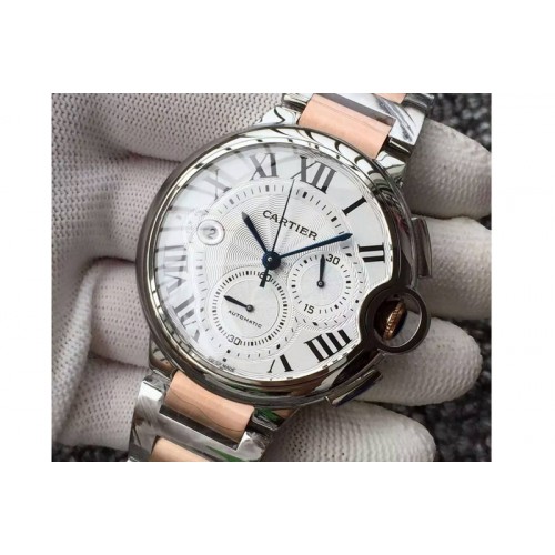Ballon Bleu De Cartier Chrono 47mm SS White Textured Dial on SS/RG Bracelet A7750