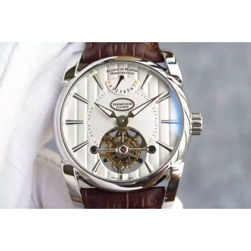 Parmigiani Fleurier Tonda Tourbillon Real PR SS White Dial on Brown Leather Strap Parmigiani Fleurier Tonda Tourbillon Real PR SS White Dial on Brown Leather Strap