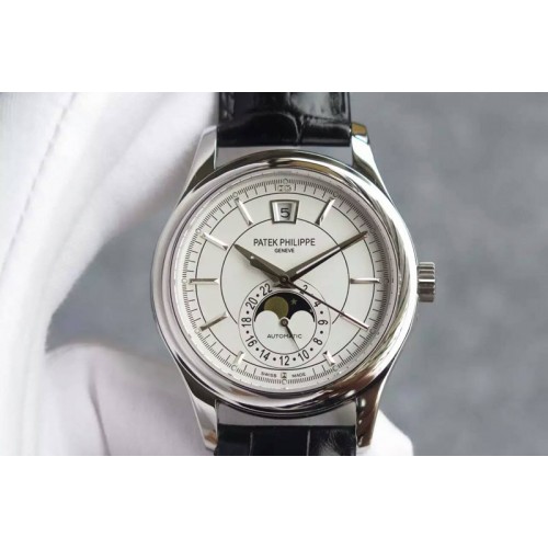 Patek Philippe Classic 5205 Moonphase SS White Dial on Black Leather Strap Miyota 9015 Patek Philippe Classic 5205 Moonphase SS White Dial on Black Leather Strap Miyota 9015