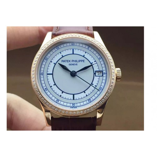 Patek Philippe 5296 Calastrava RG/LE Diamond Bezel White A324
