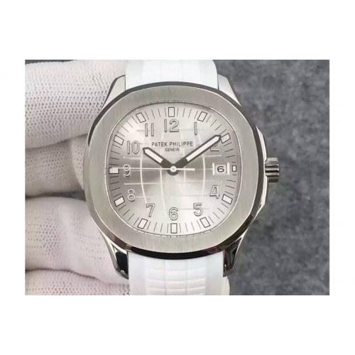 Patek Philippe Aquanaut Jumbo SS White Textured Dial on White Rubber Strap A324