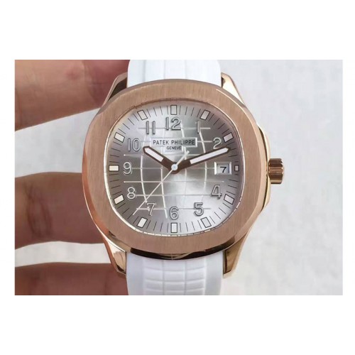 Patek Philippe Aquanaut Jumbo RG White Textured Dial on White Rubber Strap A324