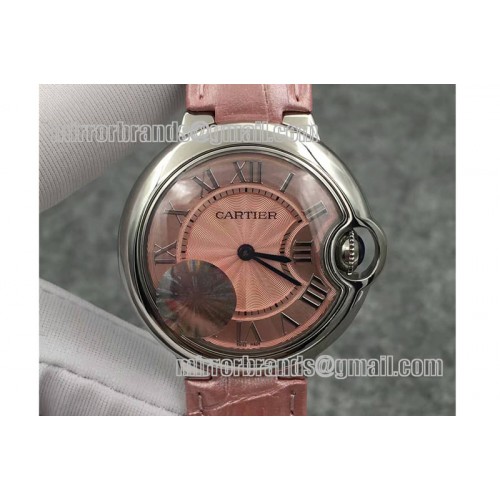 Cartier Ballon Bleu 33mm SS V6F Best Edition Pink Dial on Pink Leather Strap