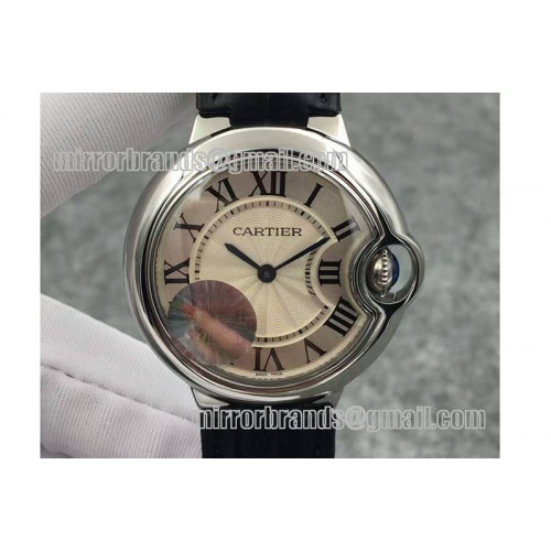 Cartier Ballon Bleu 33mm SS V6F Best Edition White Textured Dial on Brown Leather Strap Ronda Quartz Cartier Ballon Bleu 33mm SS V6F Best Edition White Textured Dial on Brown Leather Strap Ronda Quartz