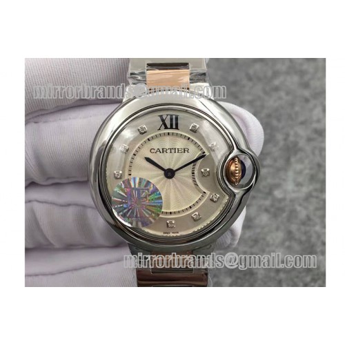 Cartier Ballon Bleu 33mm SS V6F 1:1 Best Edition White Dial Diamond Markers on SS/RG