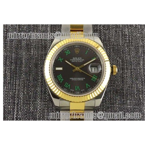 Rolex Datejust 116333 SS/YG TT Wrapped Oyster GreenRoman Black Dial Swiss Eta 2836