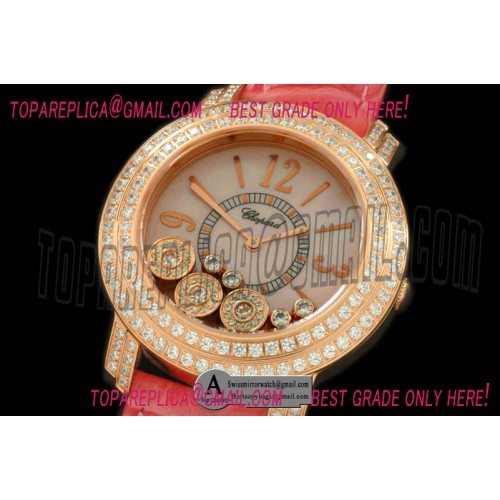 Chopard Happy Sports Ladies Rose Gold Leather MOP Pink Swiss Quartz Replica Watches