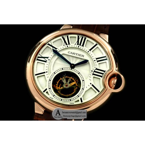 Cartier Ballon de Cartier XL Tourbillon Rose Gold/Leather White F-Tourbi Replica Watches