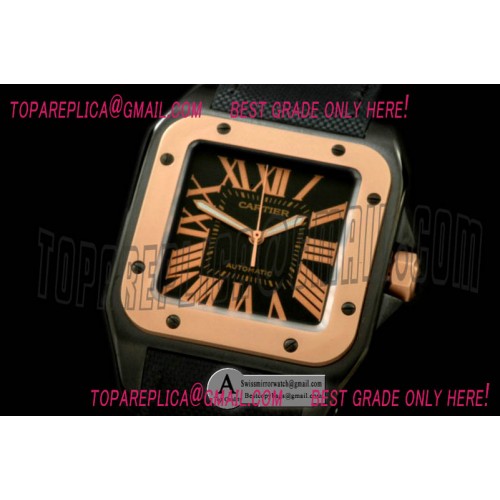 Cartier W2020009 Santos 100 Mid DLC Rose Gold NY Black Swiss Eta 2892 Orig Replica Watches
