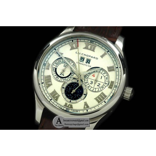 Chopard LUC Big Date Chronograph SS Leather White Asia 2813 Replica Watches